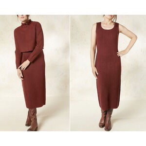 Coldwater Creek Sweater Midi Dress M Red Rust Brown Tank Midi Layered Turtleneck